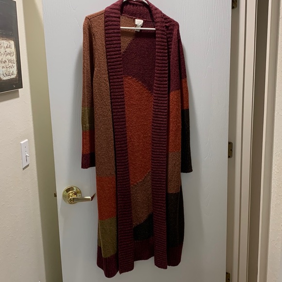 CHICO'S COLOR BLOCK LONG CARDIGAN - Picture 7 of 14